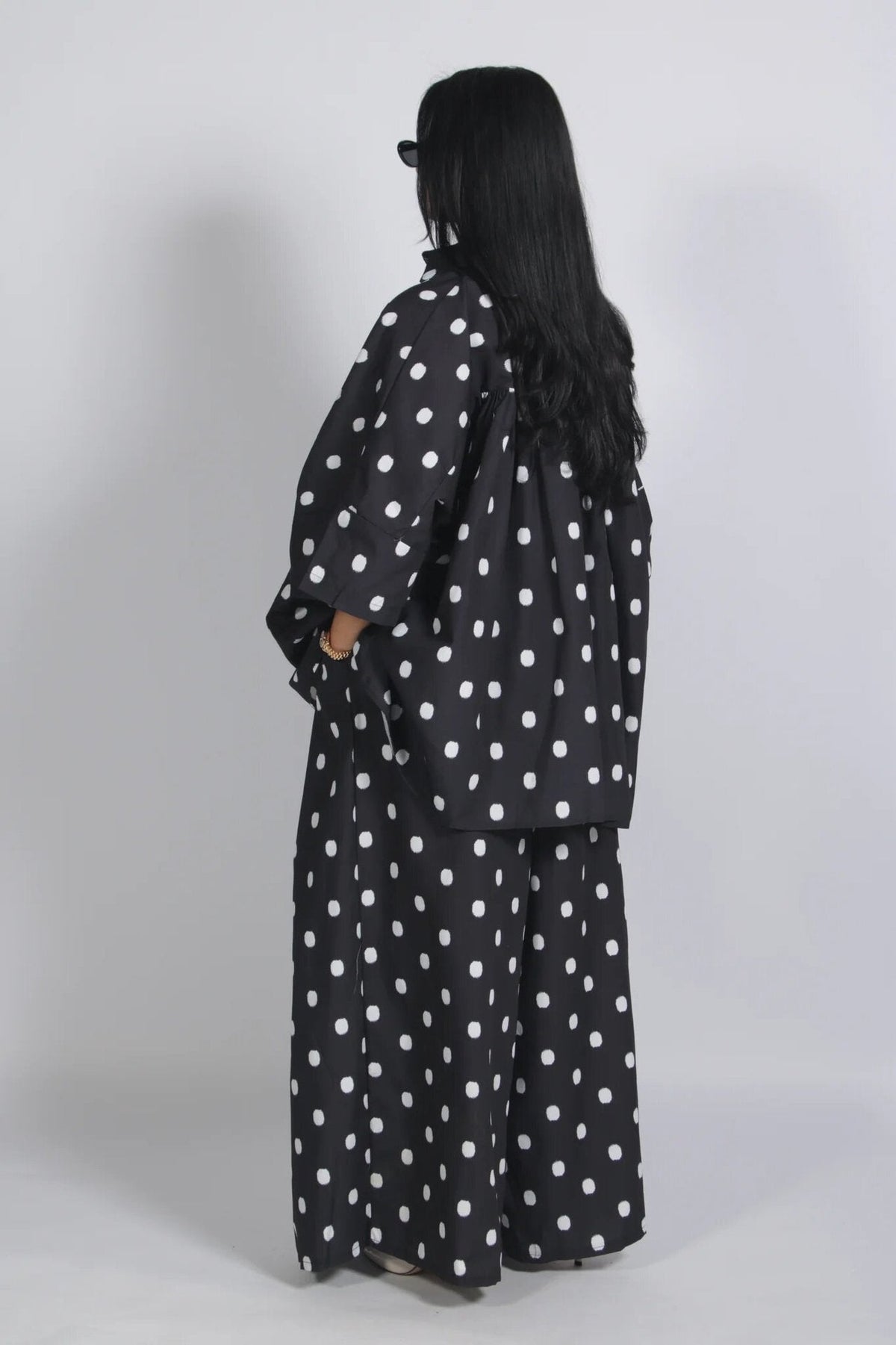 Chic Polka Dot Oversized Shirt & Wide-Leg Pants Set