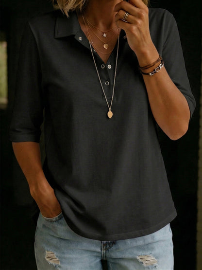 Casual Cozy Polo Collar 100% Cotton Half-sleeve T-shirt