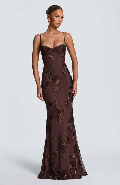 Luminous Golden Floral Embroidered Sweetheart Evening Gown