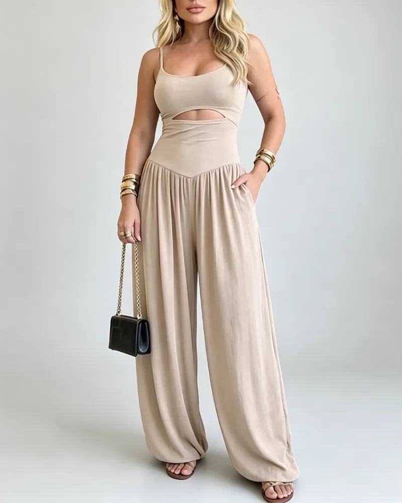 Chic Cut-Out Tank Spaghetti Strap Wide-Leg Jumpsuit