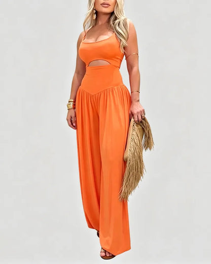 Chic Cut-Out Tank Spaghetti Strap Wide-Leg Jumpsuit