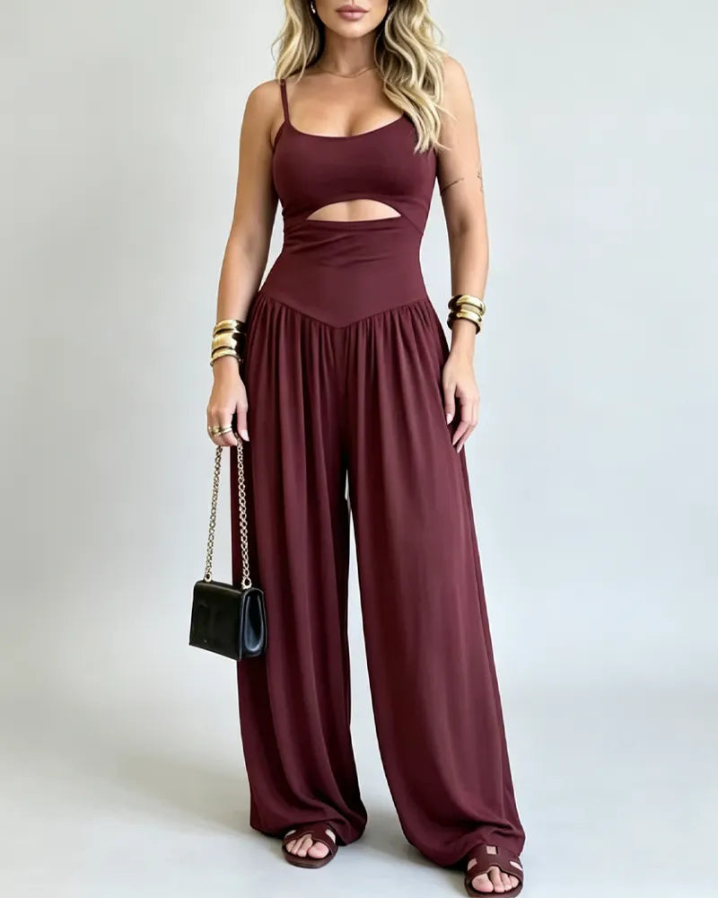 Chic Cut-Out Tank Spaghetti Strap Wide-Leg Jumpsuit