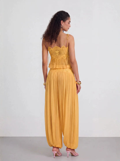 Bohemian Lace Trim Cami Top & Pleated Lantern Pants Set