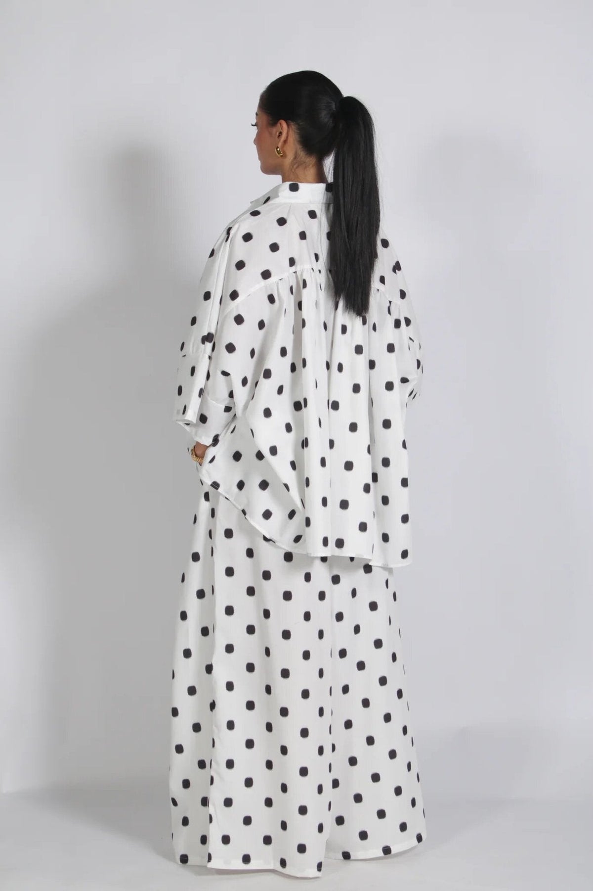 Chic Polka Dot Oversized Shirt & Wide-Leg Pants Set
