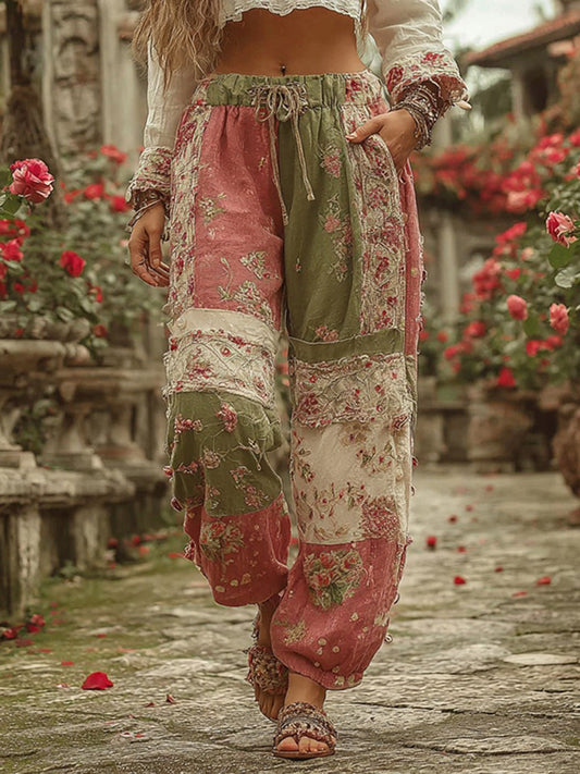 Women's Retro Floral Art Casual Pants