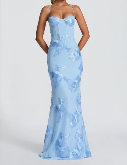 Luminous Golden Floral Embroidered Sweetheart Evening Gown