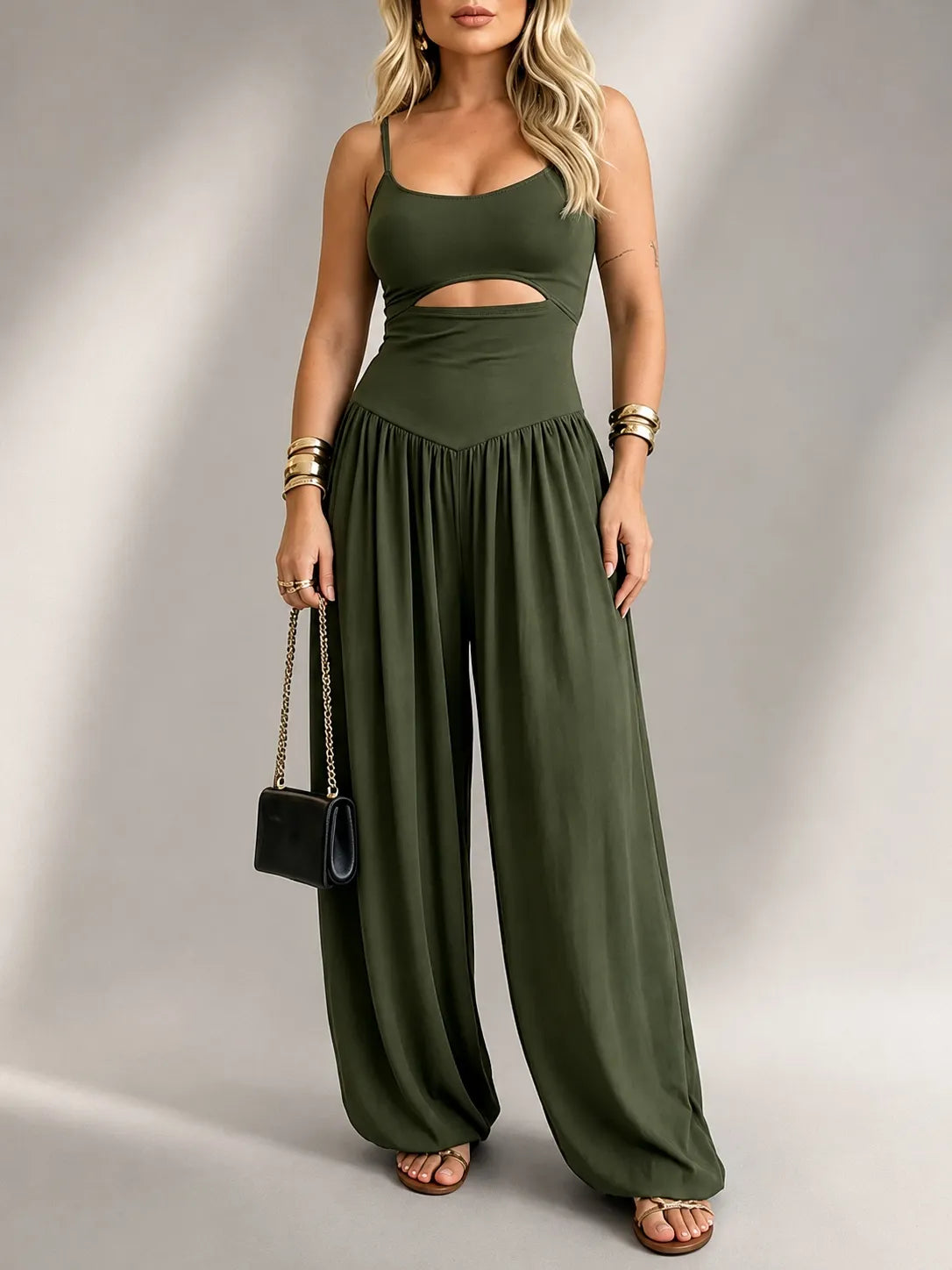 Chic Cut-Out Tank Spaghetti Strap Wide-Leg Jumpsuit