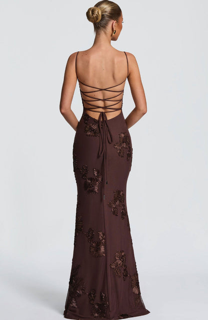 Luminous Golden Floral Embroidered Sweetheart Evening Gown