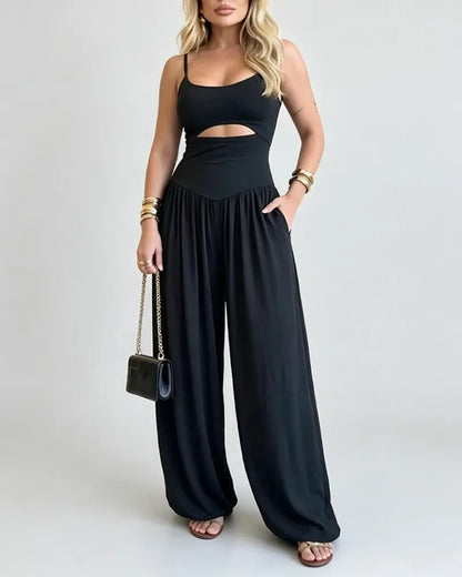 Chic Cut-Out Tank Spaghetti Strap Wide-Leg Jumpsuit